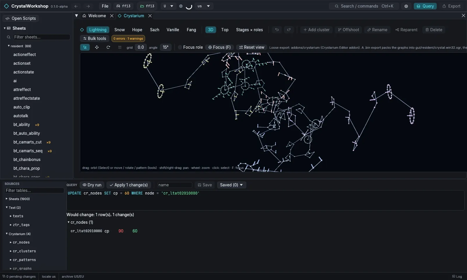 A Crystarium change previewed with SQL