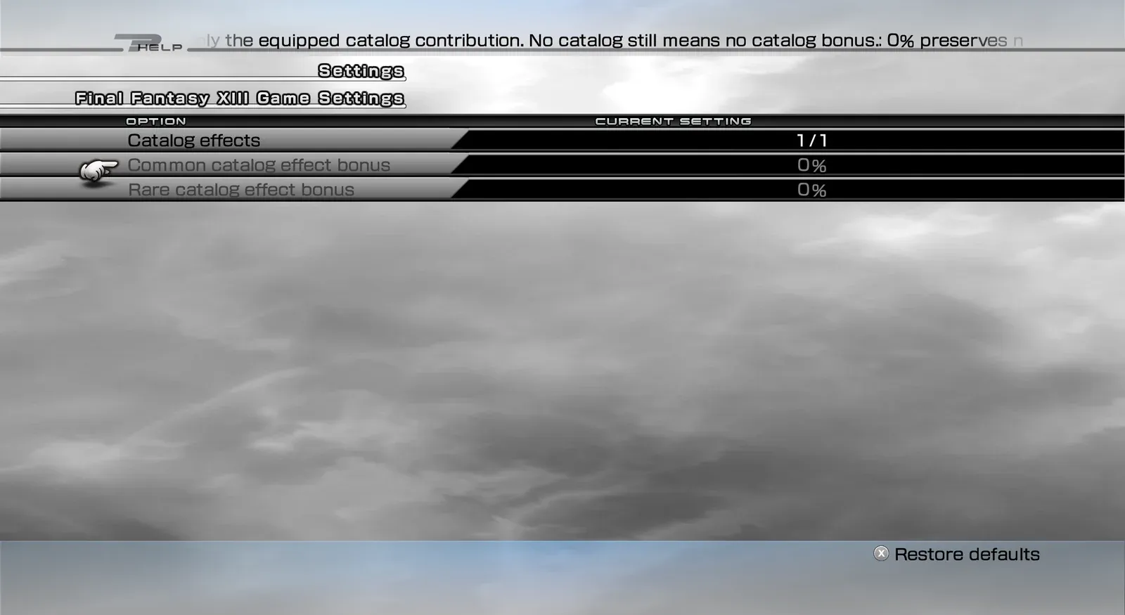 Catalog effects page with common and rare catalog effect bonuses, both at 0%.