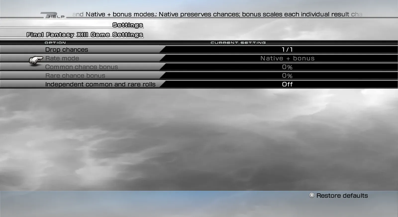 Drop chances page with Rate mode set to Native + bonus, common and rare chance bonuses at 0%, and independent common and rare rolls turned off.
