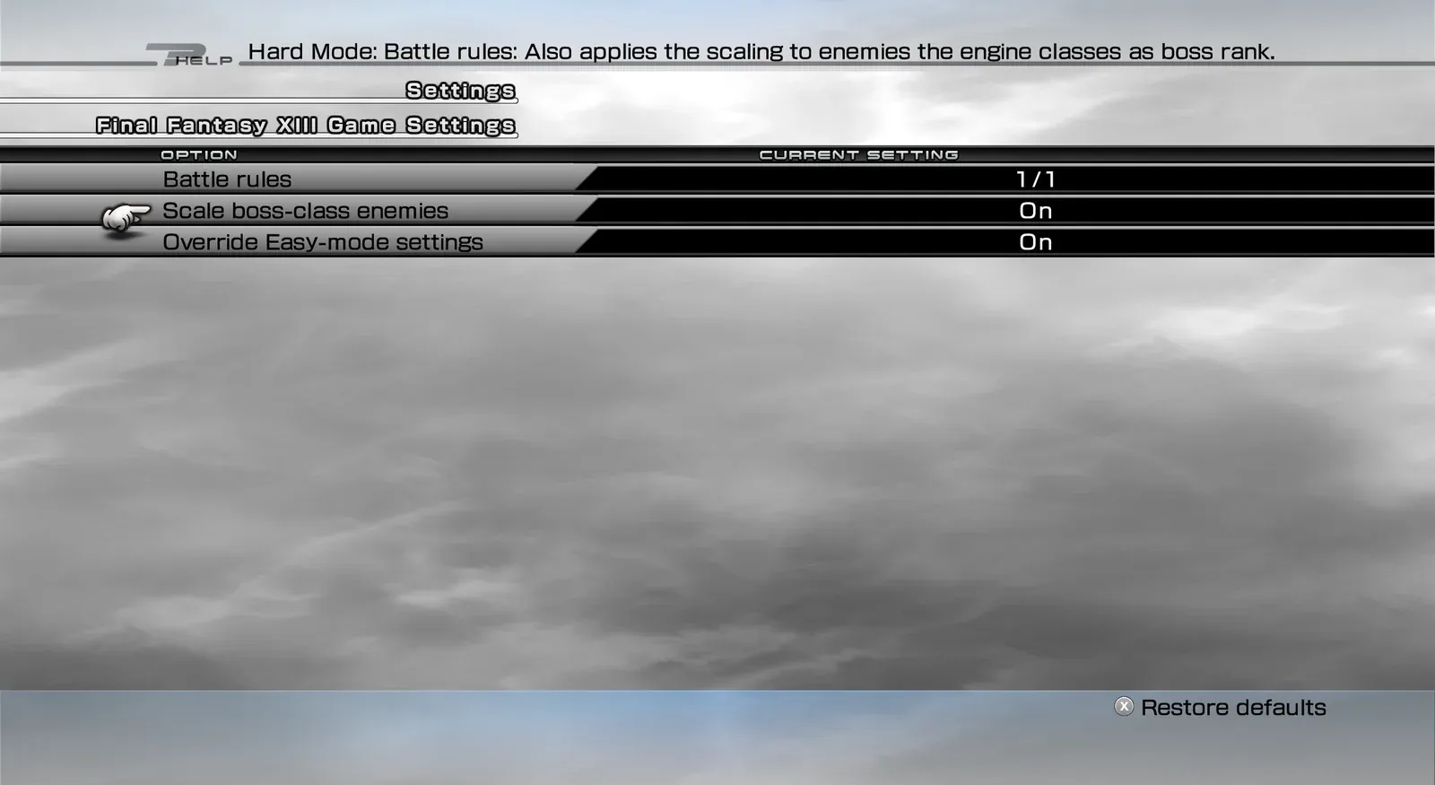 Battle rules page with boss scaling on and the Easy-mode override on.