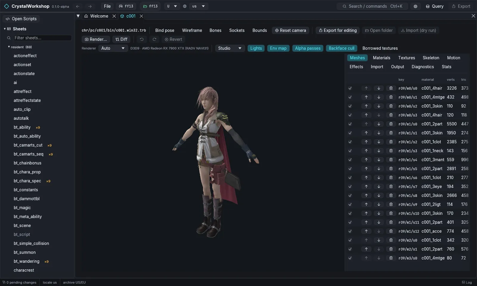 Lightning (c001) in the model viewer