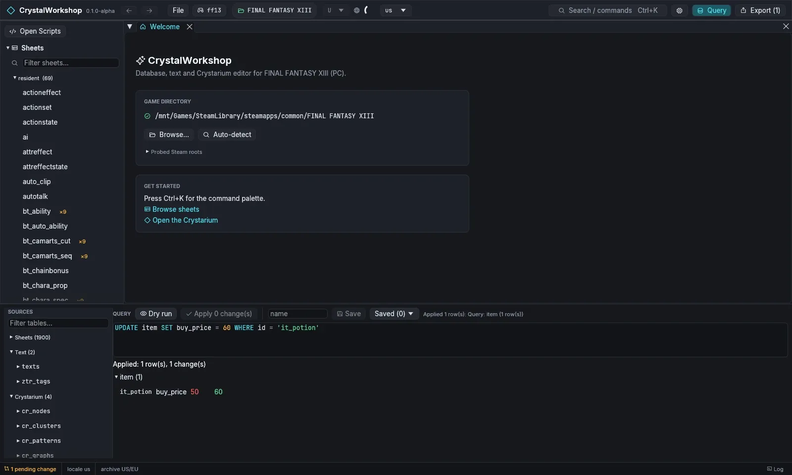 The applied query: one pending change