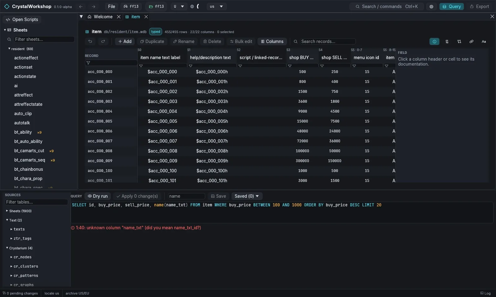 A SELECT in the Query panel