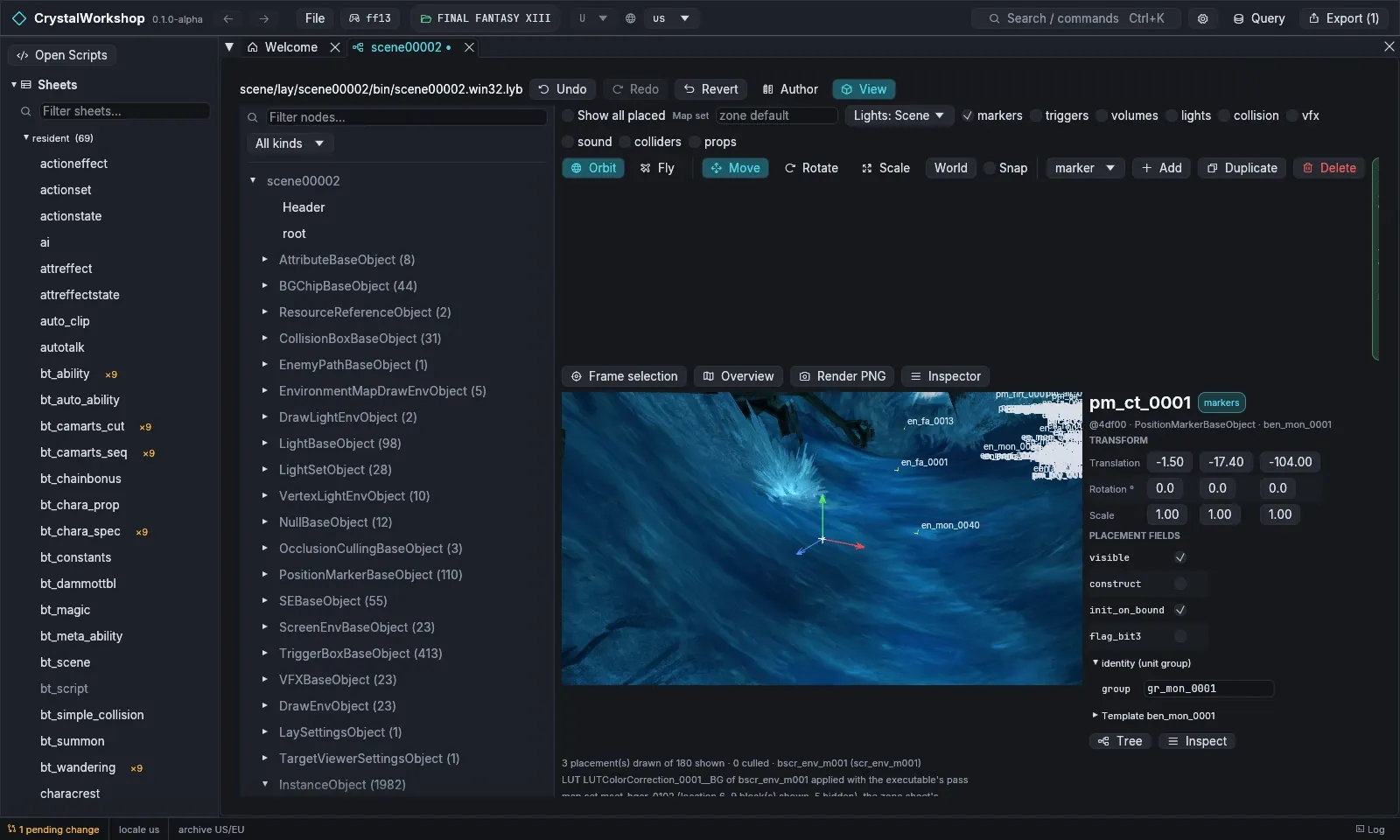 A marker added at a typed position: the new placement is selected and the edit is pending