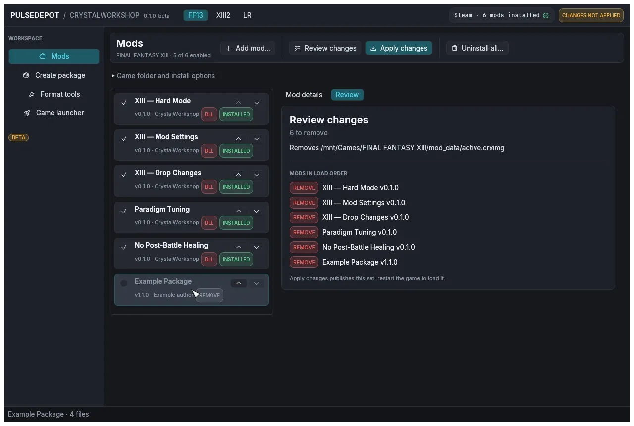 Uninstall all: every installed mod is removed