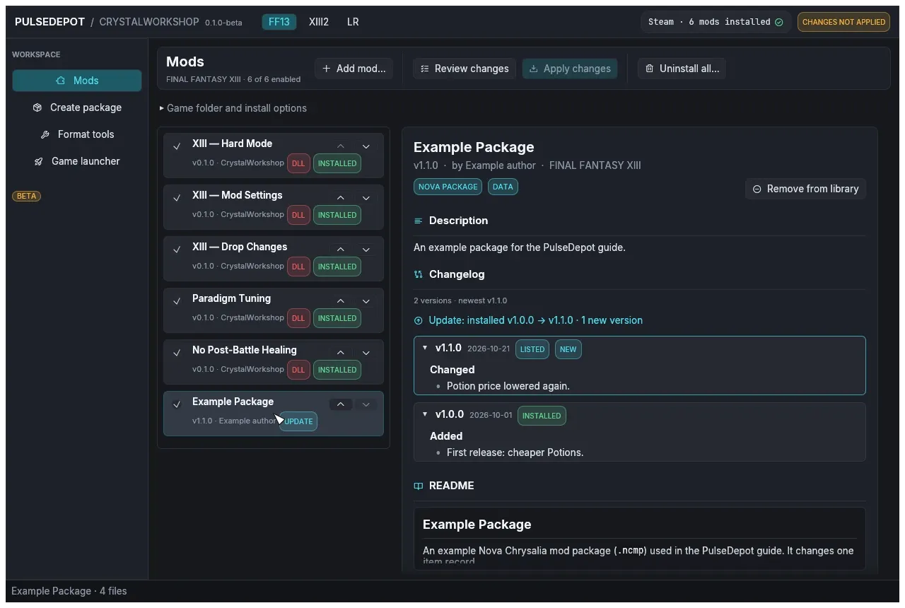 An update: installed v1.0.0, listed v1.1.0