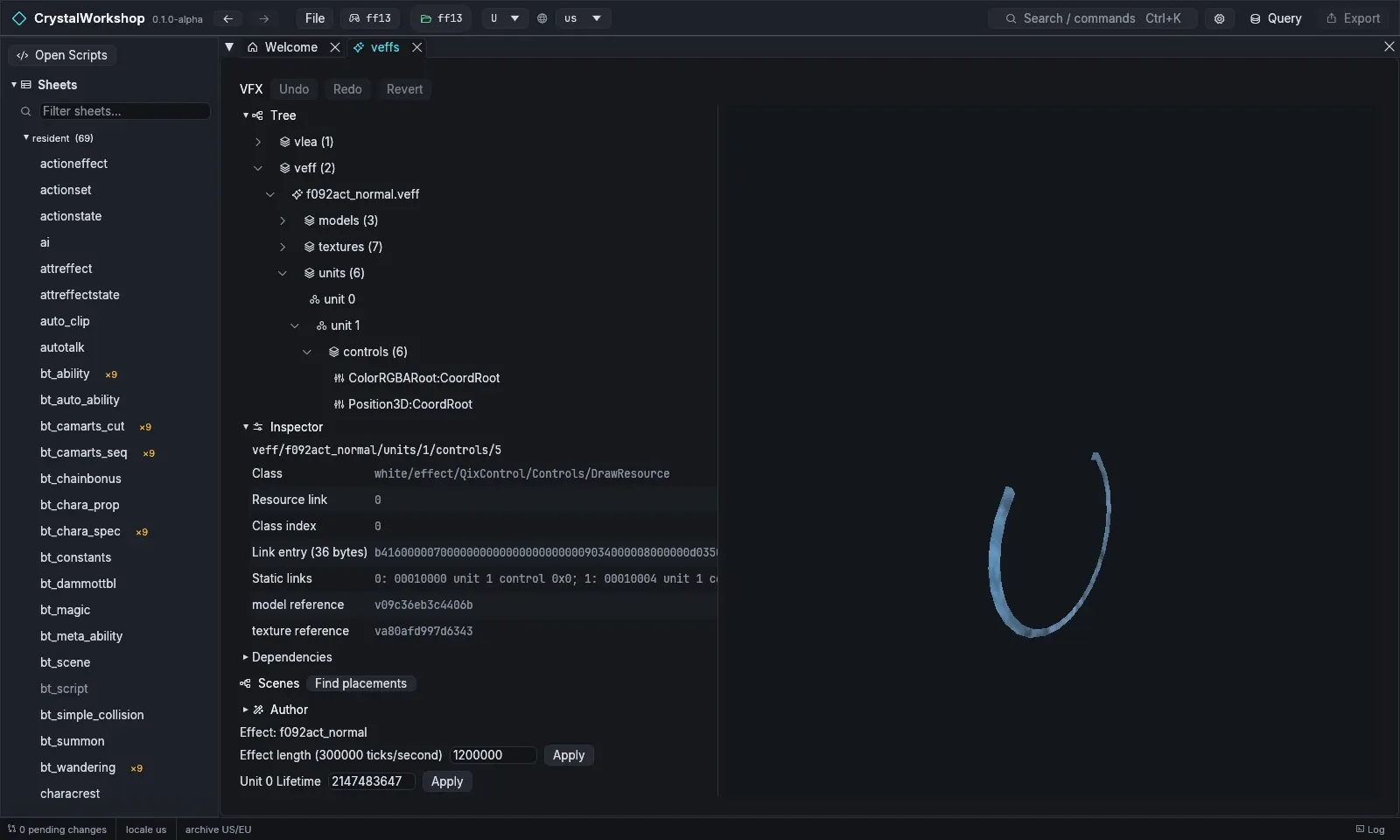 A DrawResource control with its model and texture reference fields (read-only for this control)
